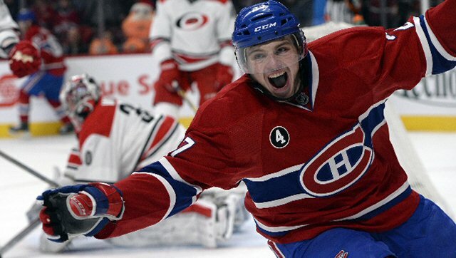 Alex Galchenyuk, Montreal Canadiens, celebrates his hat trick December 16, 2014