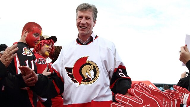 1992-93 Ottawa Senators team member Gord Dineen greets fans on the red carpet, during the 20th anniversary season of the Ottawa Senators pre-game ceremonies prior to the start of the NHL home opener against the Minnesota Wild at Scotiabank Place on October 11, 2011 in Ottawa, Ontario, Canada.