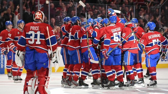 Montreal Canadiens celebrate a win against Nashville Predators