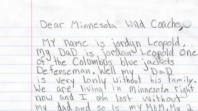 Jordan Leopold's Daughter Writes Letter to Help Him Get Traded to Minnesota Wild