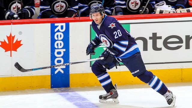 Lee Stempniak of the Winnipeg Jets follows the play down the ice during a 2015 game