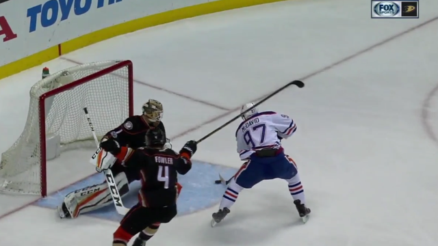Connor McDavid Muscles In Ridiculous Backhand Goal for Oilers vs. Ducks
