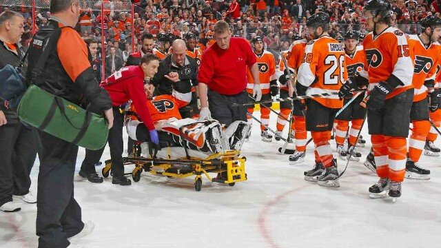 Philadelphia Flyers Goalie Michal Neuvirth Collapses to Ice Out of Nowhere