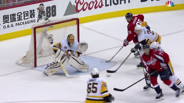 Capitals\' Alex Ovechkin Rips Shot that Splits Ear of Penguins\' Ron Hainsey