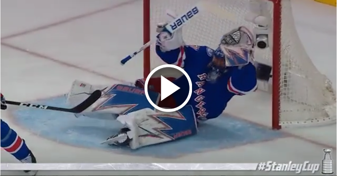 Henrik Lundqvist Follows Savvy Poke Check With Outrageous Glove Save From His Backside