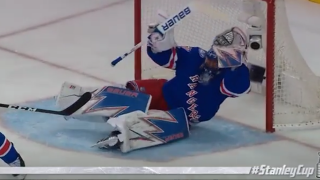Henrik Lundqvist Follows Savvy Poke Check With Outrageous Glove Save From His Backside