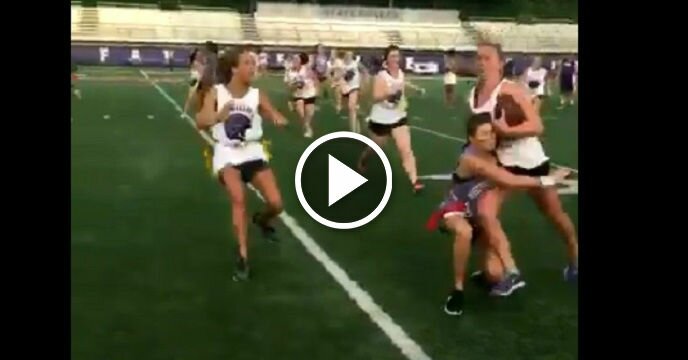 High School Girl Forgets She's Playing Flag Football and Absolutely Destroys Opponent With Massive Hit
