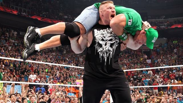 Brock Lesnar beating up John Cena