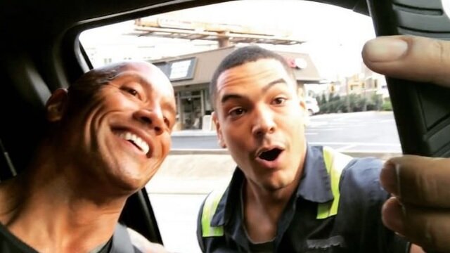 Dude Parks His Truck in the Middle of the Street, Blocking Traffic, to Take Selfie With The Rock