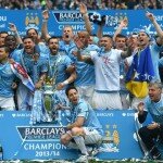 Manchester City celebrate being crowned Premier League champions 2013-14