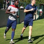 Jozy Altidore jogging with USMNT Friday before game against Belgium, World Cup 2014