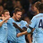 Frank Lampard celebrates scoring a goal for Manchester City