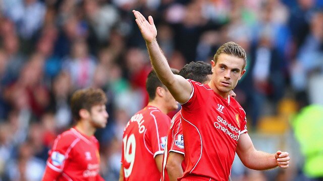 Jordan Henderson celebrates a Liverpool goal