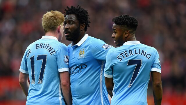 Manchester City attackers Wilfried Bony, Kevin De Bruyne and Raheem Sterling