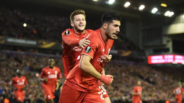 Emre Can celebrates scoring for Liverpool
