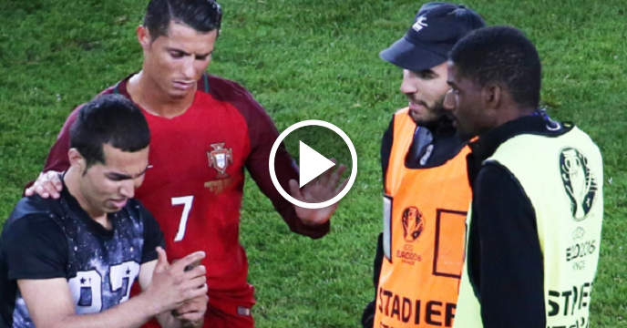 Watch Cristiano Ronaldo Take Selfie With Fan Who Ran Onto Pitch While Security Waits To Apprehend Him