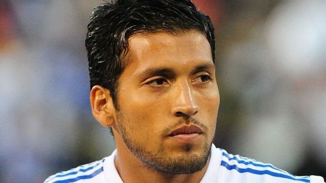 Here, Garay is sporting the famous colors of Los Blancos