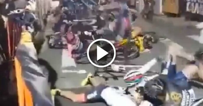 Cycling Race Begins With the Majority of the Field Wrecking in Massive Accident