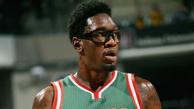 Larry Sanders of the Milwaukee Bucks stands on the court during a game against the Indiana Pacers at Bankers Life Fieldhouse on November 4, 2014 in Indianapolis, Indiana. (Photo by Ron Hoskins/NBAE via Getty Images)