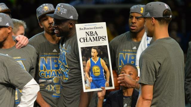 Golden State Warriors celebrate after winning the championship