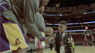 Kobe Bryant Shares Cool Handshake With Derrick Rose's Son Before His Last Game Against Chicago
