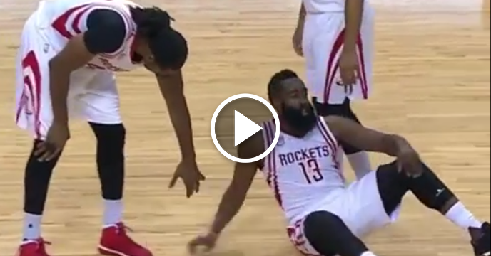James Harden Ignores Rockets Teammate Nene Offering to Help Him Up Three Times