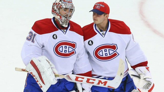 Montreal Canadiens goaltenders Carey Price and Dustin Tokarski