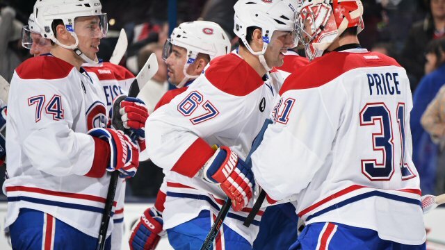 Montreal Canadiens celebrate a win against Columbus