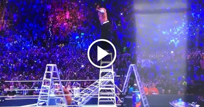 Jeff Hardy Lands Swanton Bomb Off 20-Foot Ladder Through Two Ladders as Hardy Boys Win Raw Tag Titles