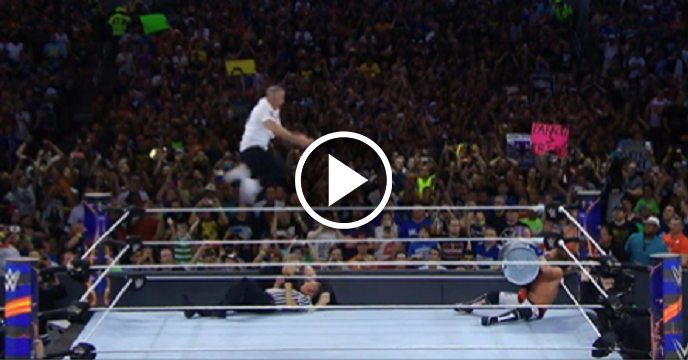 Shane McMahon Lands Insane 'Coast-To-Coast' Dropkick On AJ Styles At WrestleMania